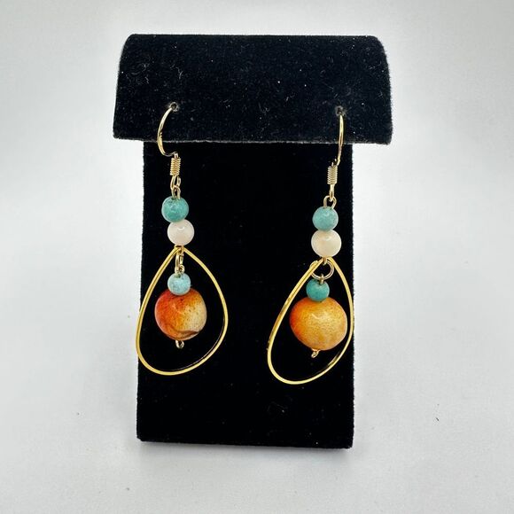 NWOT Angel skin coral, sponge coral and turquoise earrings w/ 925 hooks! - Picture 5 of 11